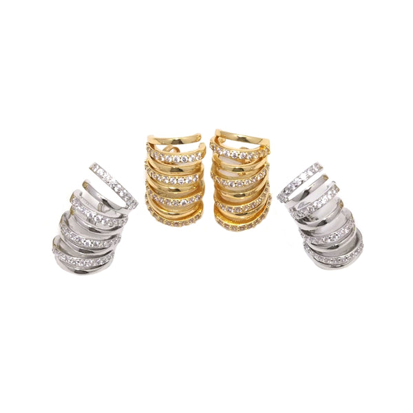 Gold Silver Swirl Huggie Shape Stud Earrings, Sku#B348