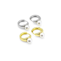 CZ Gold Silver Pearl Hoop Earrings, Sku#B360
