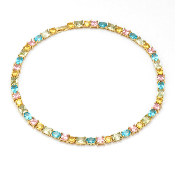 Fancy Colorful Oval Square Rectangle CZ Gold Link Chain Necklace, sku#B362