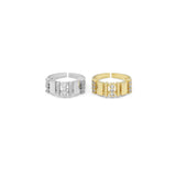 Gold Silver CZ Round Ring Adjustable Ring, Sku#B372