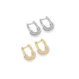 Gold Silver CZ Pearl Lock Huggie Earrings, Sku#B376