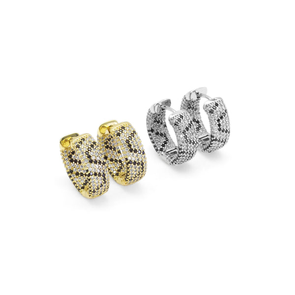 Gold Silver Leopard Print Hoop Earrings, Sku#B378