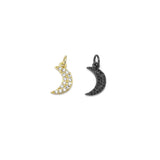 Black CZ Pave On Black Micro Pave Crescent Moon Charm Beads, Micro Paved Small Moon Pendant, 7x14mm, sku#B98