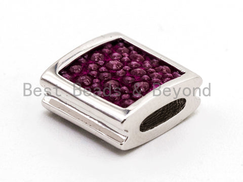 CZ Flat Square Beads Fuchsia Micro Pave Beads, Cubic Zirconia Spacer Beads, 10x10x5mm, sku#Y54