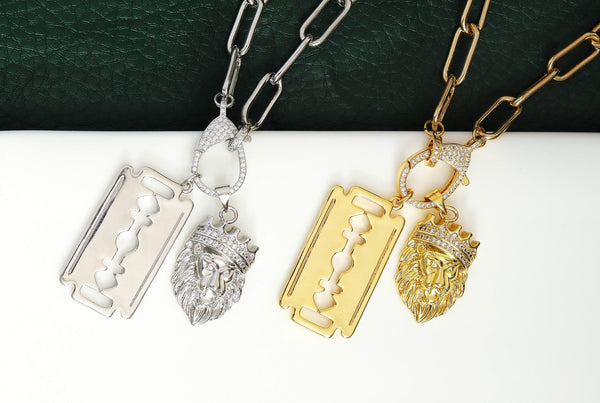 Paperclip Chain Necklace with/without Razor Lion Head, sku#CL05
