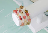 Round Faceted Strawberry and Golden Quartz Beads Stretchy Bracelet, Sku#EF109