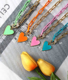 Mixed Color Paperclip Chain Heart Necklace, sku#EF158