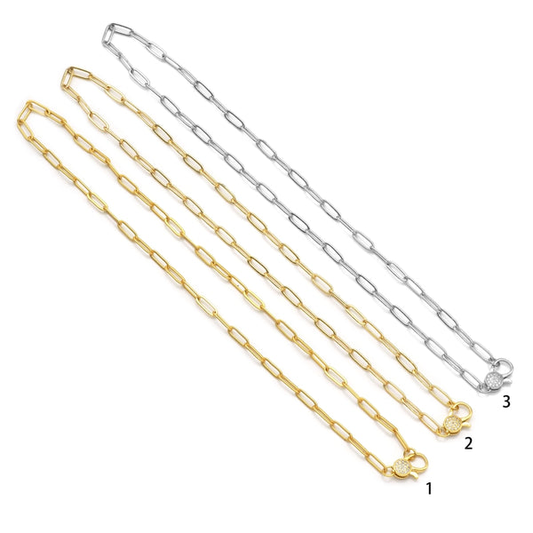 Matte/Shinny Gold Paperclip Chain Necklace with CZ Clasp, sku#EF256