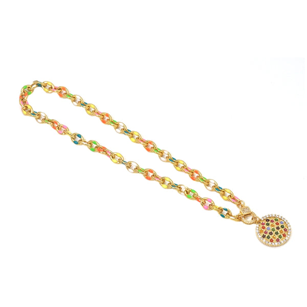 Colorful Enamel Oval Link Chain Necklace,sku#EF293