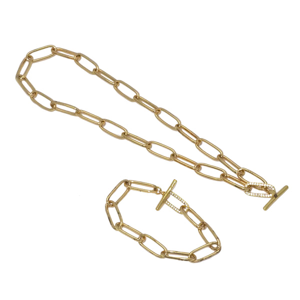Gold Chunky Paperclip Link Chain Necklace Bracelet, sku#EF307