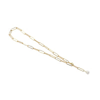 Gold Paperclip Chain Pearl Adjustable Necklace,sku#EF318