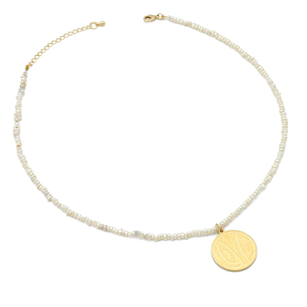 Pearl Love Coin Charm Adjustable necklace, Sku#EF335