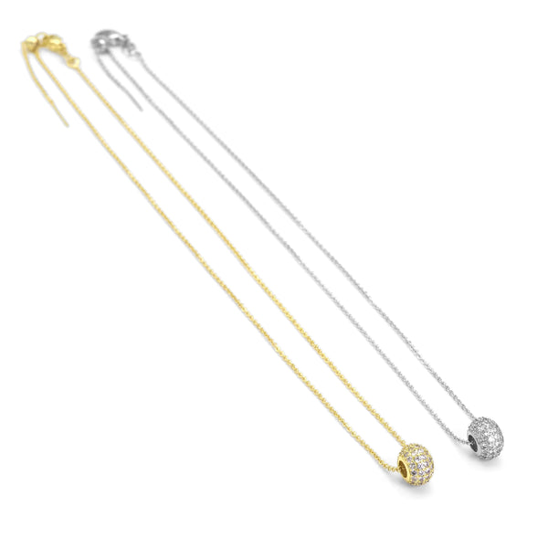 Gold Silver Dainty Chain Spacer Ball Charm Adjustable necklace, Sku#EF338