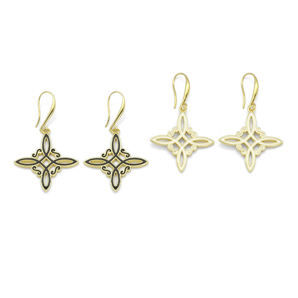 Gold Enamel Chinese Knot Hoop Earrings, Sku#EF347