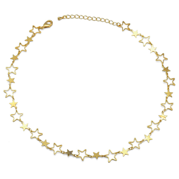 Five Star Link Gold Necklace, Sku#EF351