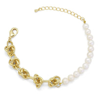 Knotted Link Chain Freshwater Pearl Bracelet Necklace, Sku#EF352