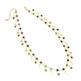Multicolor Drop Star Gold Link Chain Necklace, Sku#EF354