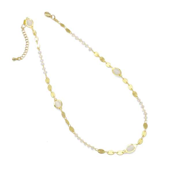 Oval Disc Opal Link Gold  Necklace, Sku#EF355
