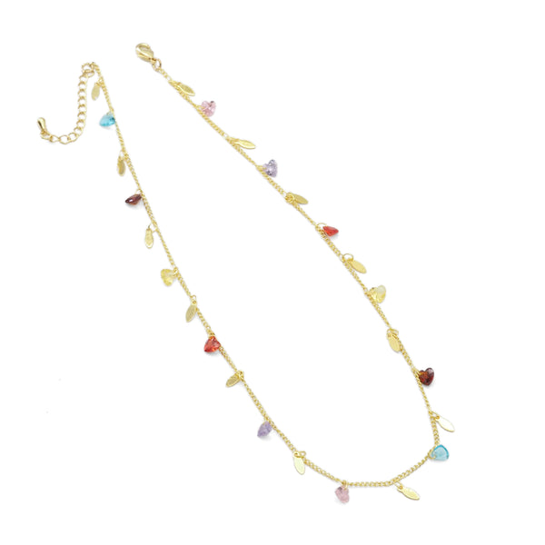 Multicolor Heart Link Chain Adjustable Necklace, Sku#EF356