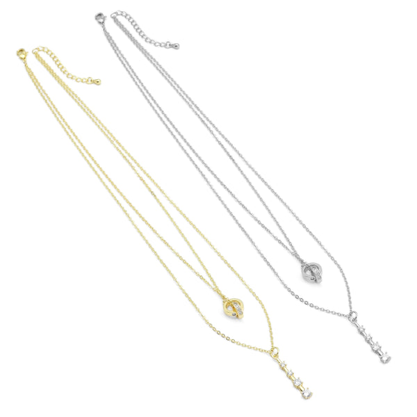 Double Ring Link Bar Layered Necklace, Sku#EF378