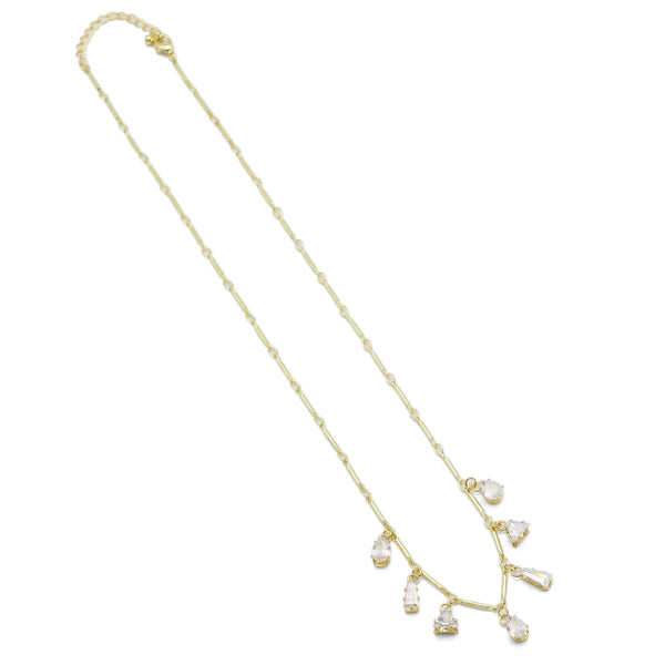 Dainty Bar Chain Teardrop Triangle Dangles Necklace, Sku#EF457