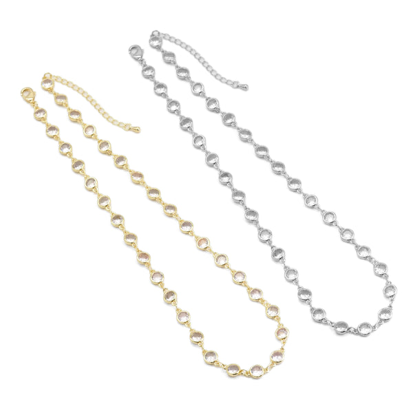 Gold Silver Big CZ Link  Adjustable Necklace, Sku#EF458