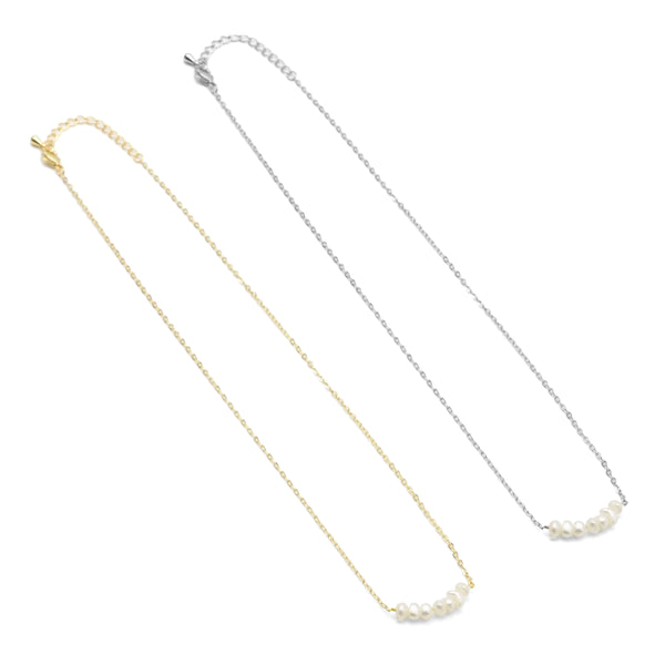 Gold Silver Dainty Roundelle Freshwater Pearl Necklace, Sku#EF456