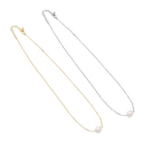 Gold Silver White Pearl Chain Necklace, Sku#EF462