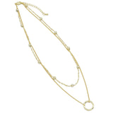 Gold Silver Satellite Chain Round Circle Pendant Layering Necklace, Sku#EF469