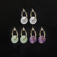 Green White Purple Gemstone Donut Ring Hoop Earrings, Sku#EF470
