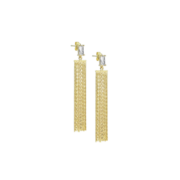 CZ Link Gold Tassel Earrings, Sku#EF472