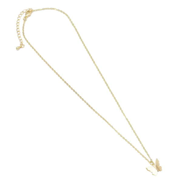 CZ Link Gold Butterfly Pendant Adjustable Necklace, Sku#EF479