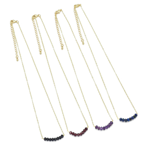 Dainty Gold Chain Colorful Gemtone Beads Pendant Necklace, Sku#EF507