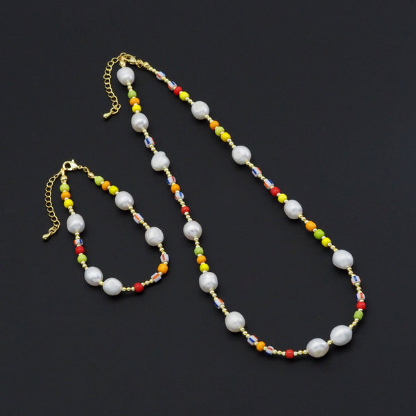 Freshwater Pearl with colorful Spacer Beads Necklace Bracelet, sku#EF512