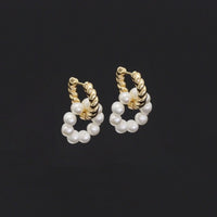 Gold Huggie White Pearl Hoop Earrings, Sku#EF514