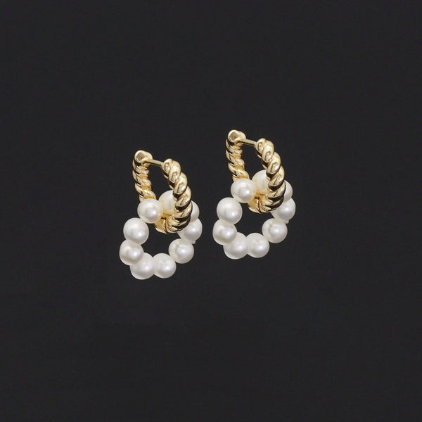 Gold Huggie White Pearl Hoop Earrings, Sku#EF514