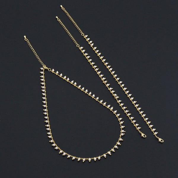 Gold Dangle White Pearl Chain Necklace Bracelet Anklet, sku#EF516
