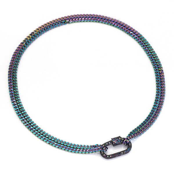 Rainbow Link Chain Oval Carabiner Pendant Necklace, Sku#EF517