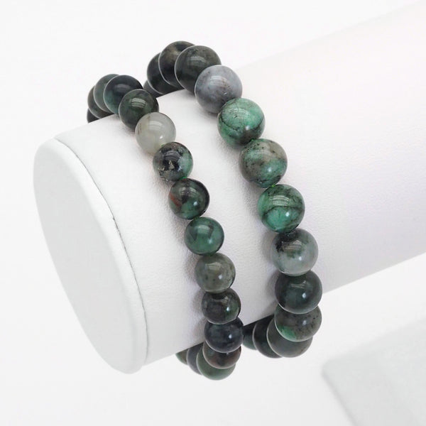 Genuine Emerald Round Smooth Stretchy Bracelet, Sku#EF520