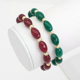 Faceted Rice Jade Stretchy Braceket, 8x12mm, Sku#EF525