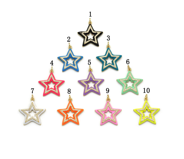 CZ Colorful Enamel Five Point Star Charm, Sku#F1509
