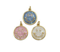 CZ Pave Mother of Pearl Smiley Face Charm, Sku#F1525