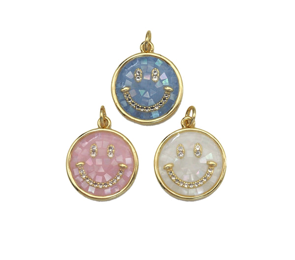 CZ Pave Mother of Pearl Smiley Face Charm, Sku#F1525