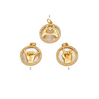 MOP Micro Pave CZ Hand Signal Gesture Charm, Sku#F1526