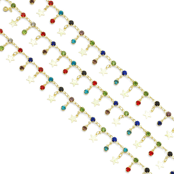 Gold Filled Colorful CZ Drop Stars Link Chain By Yard, sku#HX12
