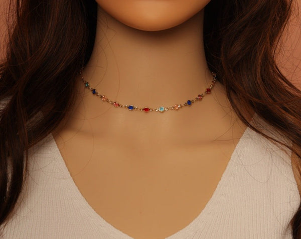 Multi Color Crystal Choker Necklace,sku#EF287