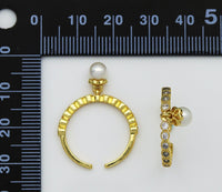 CZ Round Pearl Adjustable Ring, Sku#LD261
