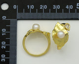 CZ Leaf with Pearl Adjustable Ring, Sku#LD262