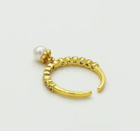 CZ Round Pearl Adjustable Ring, Sku#LD261
