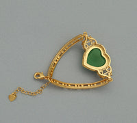 CZ Heart Green Jade Adjustable Bracelet, Sku#LX57